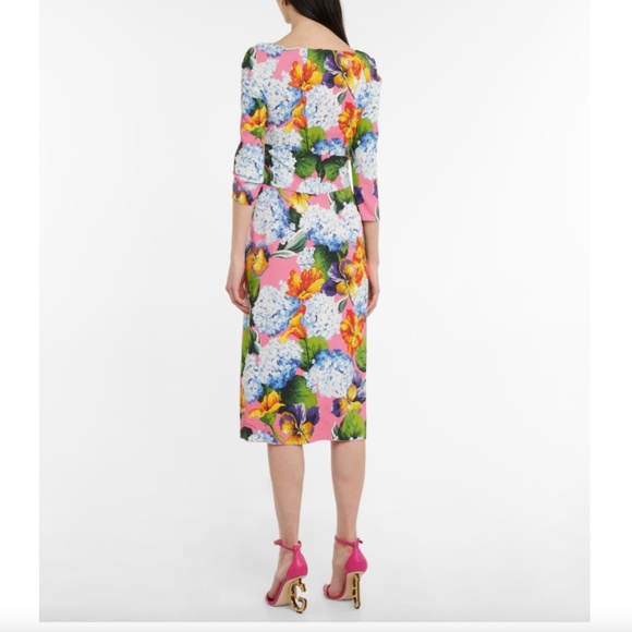 Hydrangea Print Long Sleeve Cady Midi Dress DOLCE&GABBANA - Picture 14 of 15